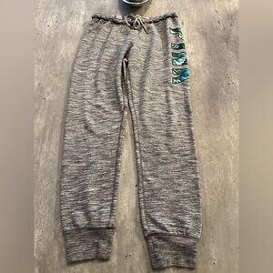 Victorias Secret PINK Sweat Pants Joggers Gray Green Palm Leaf Tropical Print